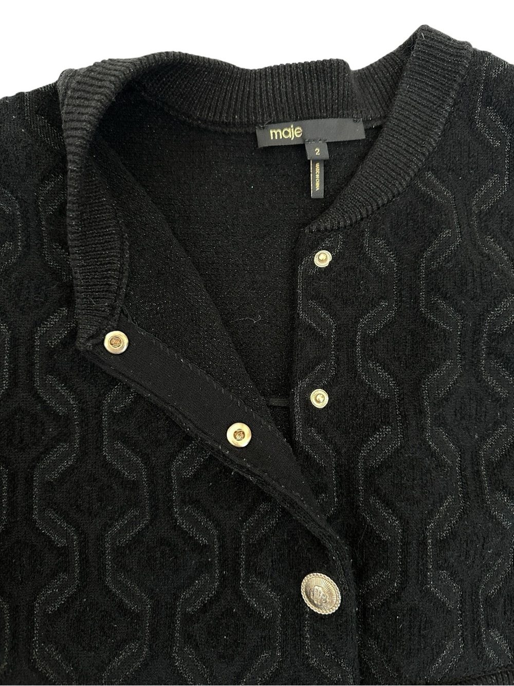 Maje Monserra Cardigan Black Textured Knit Gold Buttons Parisian Chic 2 M - Picture 11 of 16